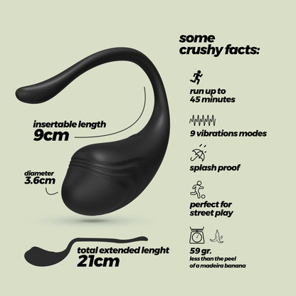 CRUSHIOUS HUEVO VIBRADOR RECARGABLE CON MANDO A DISTANCIA TAMAGO NEGRO