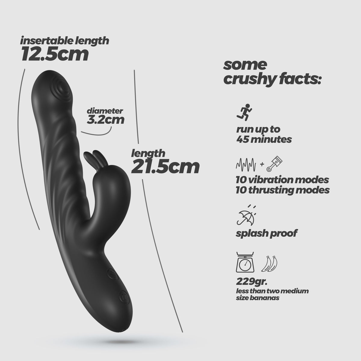 CRUSHIOUS VIBRADOR CONEJO RECARGABLE CON EMPUJE  LAPIN NEGRO