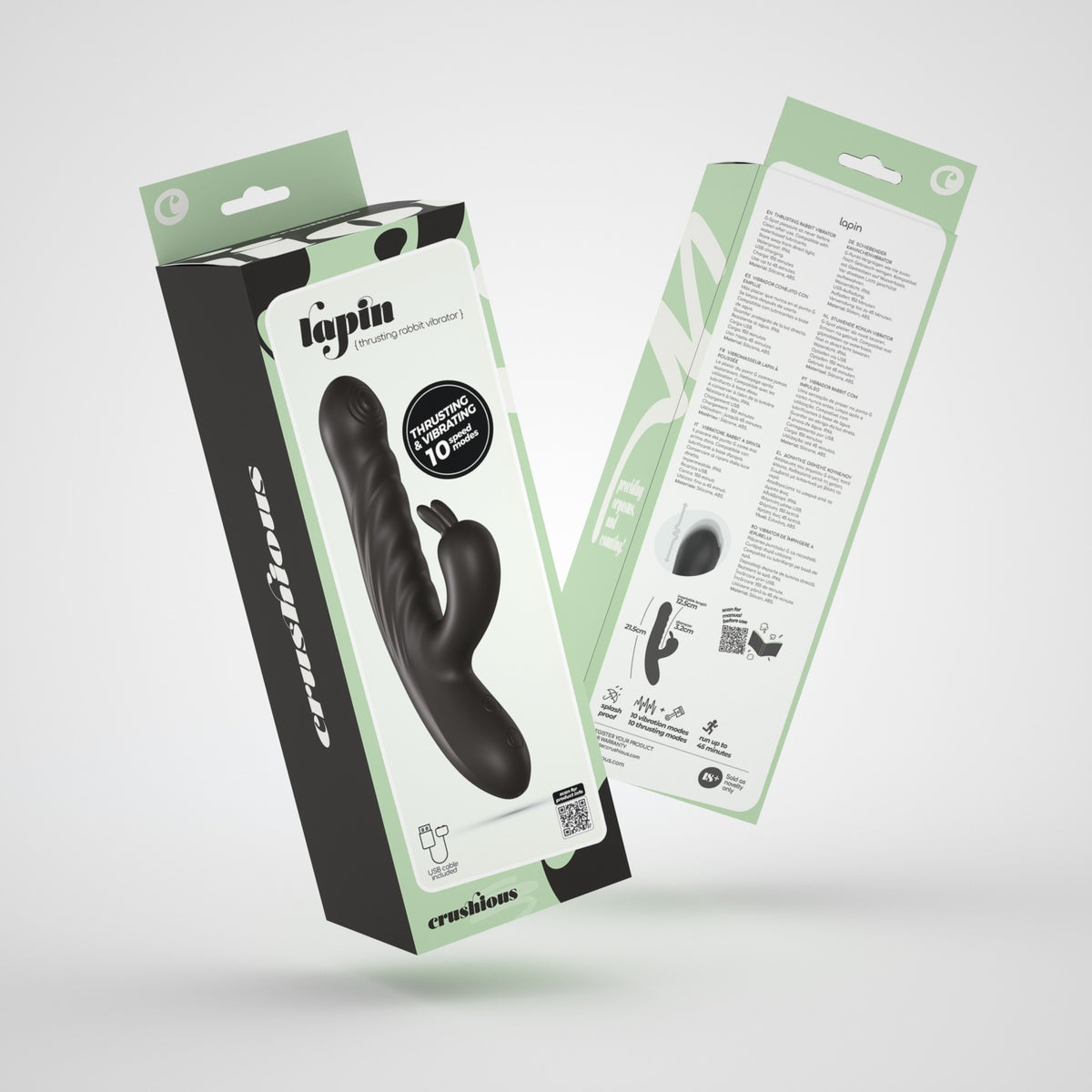 CRUSHIOUS VIBRADOR CONEJO RECARGABLE CON EMPUJE  LAPIN NEGRO