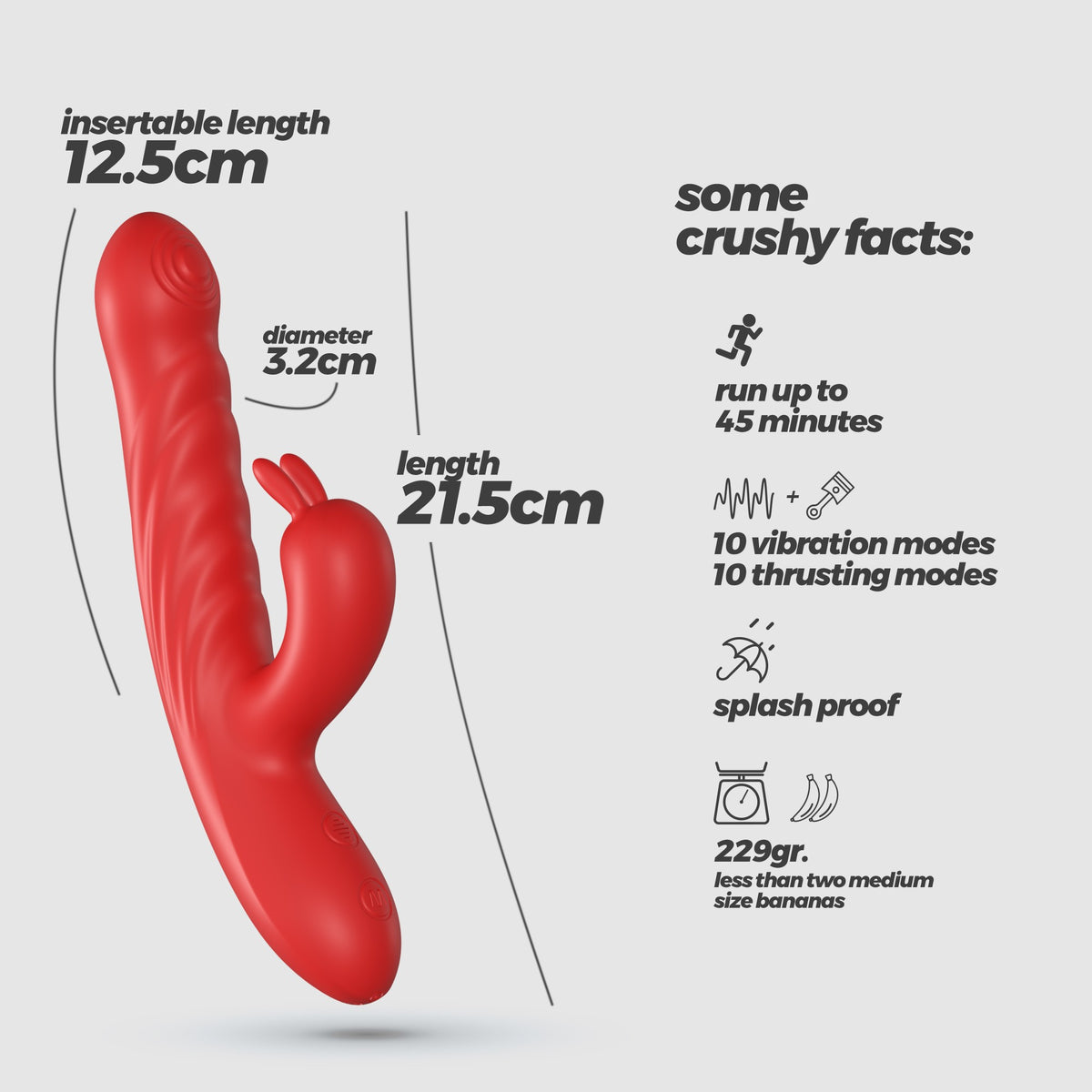 CRUSHIOUS VIBRADOR CONEJO RECARGABLE CON EMPUJE  LAPIN ROJO